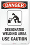 SmartSign 3M Engineer Grade Reflective Sign, "Danger: Designated Welding Area", 18" x 12", Black/Red on White