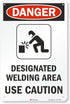 SmartSign 3M Engineer Grade Reflective Sign, "Danger: Designated Welding Area", 18" x 12", Black/Red on White