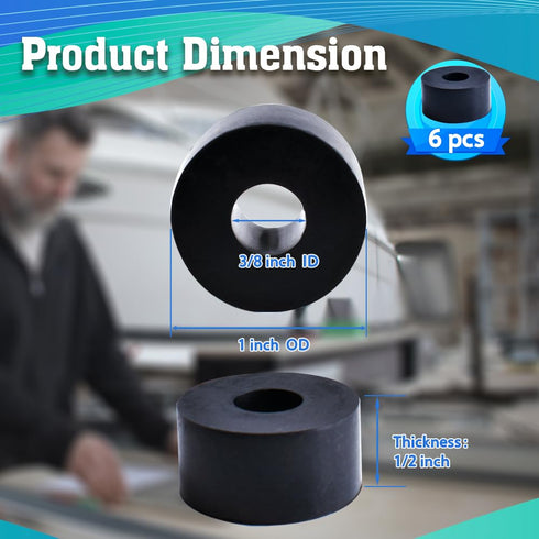 Multi Purpose Rubber Spacer 1 Inch OD x 3/8 Inch ID x 1/2 Inch Thickness, Rubber Washer Anti Vibration Bushings Spacers Black Rubber Washers for Screws Bolts Home Car Accessories 6pcs