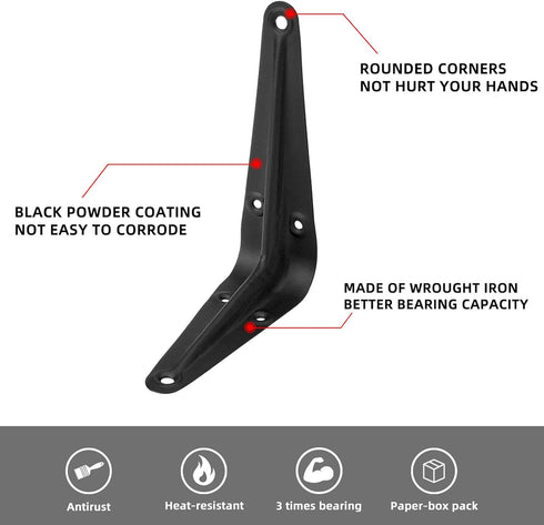 20 Pack 4 3 Inch 60 lbs x Heavy Duty Black Metal Floating Shelves Brackets, L Bracket Corner Brace Support, Wall Mount