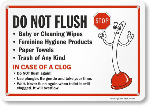 SmartSign 7" x 10" 'Do Not Flush - Baby Wipes/Feminine Hygiene Products/Paper
