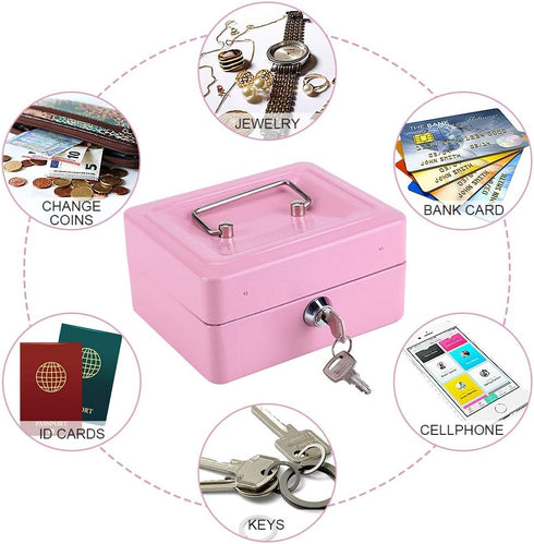 Safe Box with Key Lock, Portable Steel Fireproof Waterproof Cash Security Organizer for Travel Home Office Jewelry