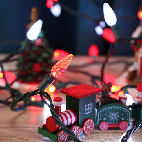 C5 33ft 100 120V Brizled Red & White Christmas Lights, LED Christmas Tree Lights, Connectable UL Certified Faceted Xmas