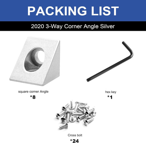 8pcs 2020 2-Way Corner Angle Bracket Connector, T-Slot V-Slot Accessories with Screws and Nuts for 3D Printer Silver