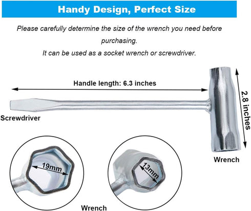 ZLKSKER Replace Combination Screwdriver & Wrench - 13mm x 19mm Chainsaw Scrench Adjustment Tool Socket Wrench