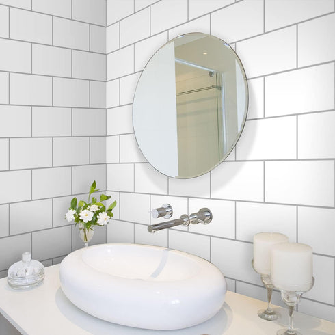 White Vinyl Wall Tile Transfers Brick Sticker for Home Decor, 27Pcs, 8x4Inch/20x10CM, Peel&Stick Self-Adhesive