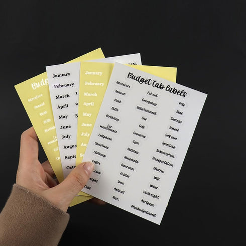 MEI YI TIAN 4 Sheets Black White Budget Monthly Tab Stickers for A6 Budgeting Binder Pockets