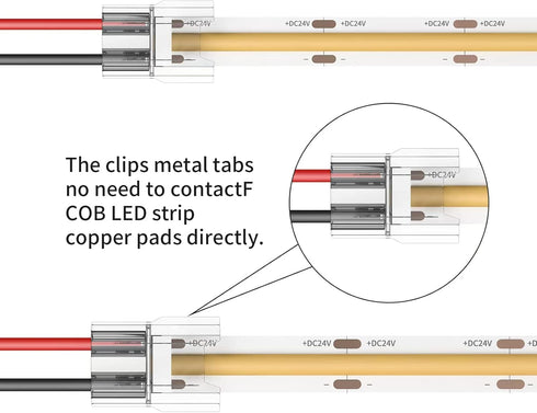 COB LED Light Strip Connectors - 20pcs 8mm 2Pin Solderless LED Tape Light Connectors for DIY COB/SMD Strip Lights