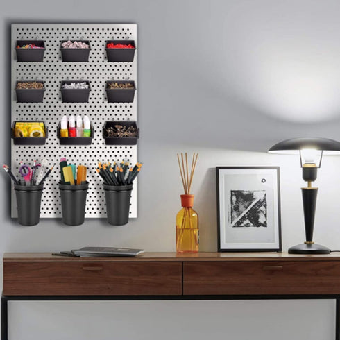 5pcs Set, Black Pegboard Cup and Hook Nail and Screw Organizer Cups with Hooks for Garage, Workshop, and Workbench