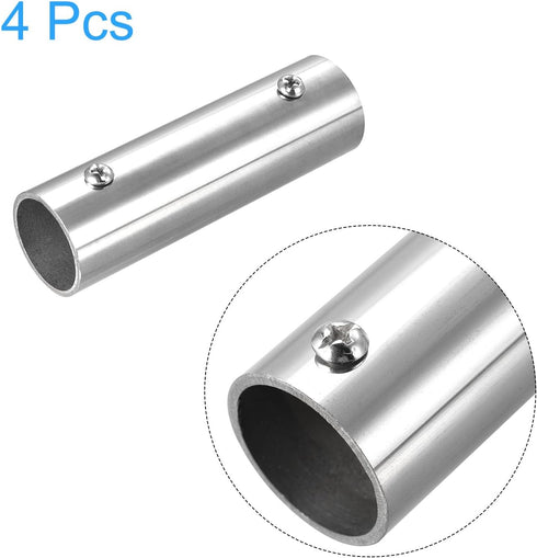 uxcell 4Pcs Straight Pipe Fitting Connector, 304 Stainless Steel 2-Way Hand Rail Tube Connector