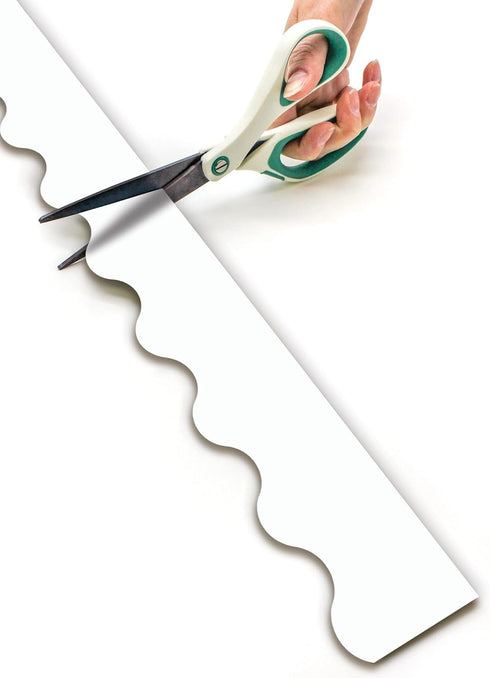 Teacher Created Resources White Scalloped Rolled Border Trim - 50ft for Decorating Bulletin Boards, Walls, Desks, and