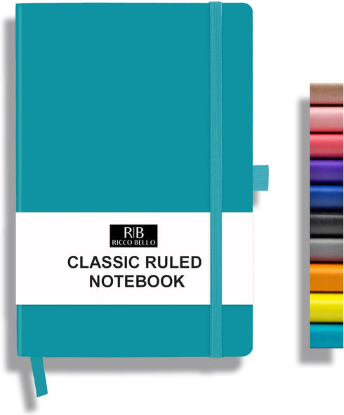 RICCO BELLO Lined Journal Notebook, Faux Leather Hardcover, College Ruled, 96 Sheets, 5.7 x 8.4-Inches (Teal)
