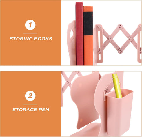 Veemoon Expandable Silicone Bookend and Desk Organizer, Small Pink Vertical Document Storage Stand, Multi-use Practical