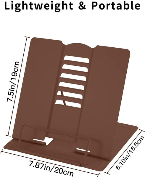 MSDADA Desk Book Stand Metal Reading Rest Book Holder Adjustable Cookbook Documents Holder Portable Sturdy Bookstands for Recipes Textbooks Tablet Music Books with Page Clips (Brown) by MSDADA