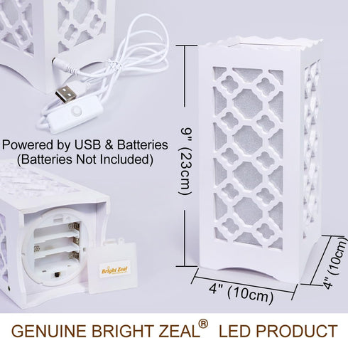 9" Tall LED Table Lamp with Flower Shaped Carving (Battery & USB Operated) - LED Desk Lamps Rechargeable with USB