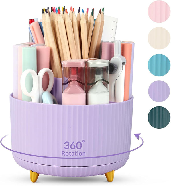 SKYDUE 360 Degree Rotating Desk Organizer, Dual-Purpose Pencil Pen Holder with 5 Slots for Office, School, Home