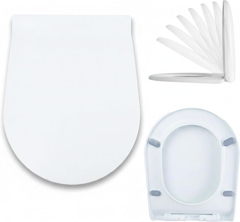 MinSha 17 14 inches, D-shaped/U-shaped toilet seat, x soft close silent cover, heavy-duty PP material, quick release