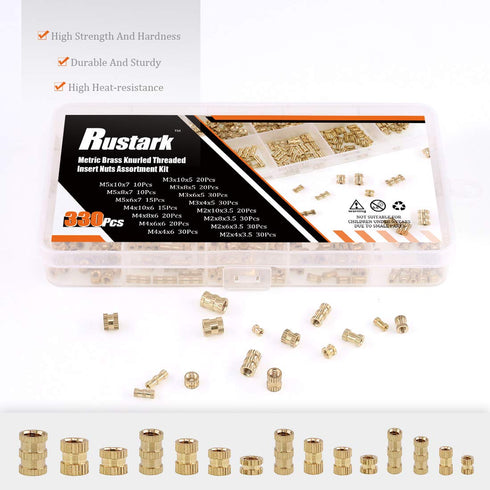 330Pcs Metric Female Thread Brass Knurled Threaded Insert Nuts Assortment Kit M2 M3 M4 M5