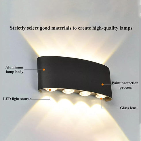 Nachukan 8W 4000K, IP65 8 Modern LED Wall Lights, Up and Down Sconces - Waterproof, Black Frame with Lamp Beads