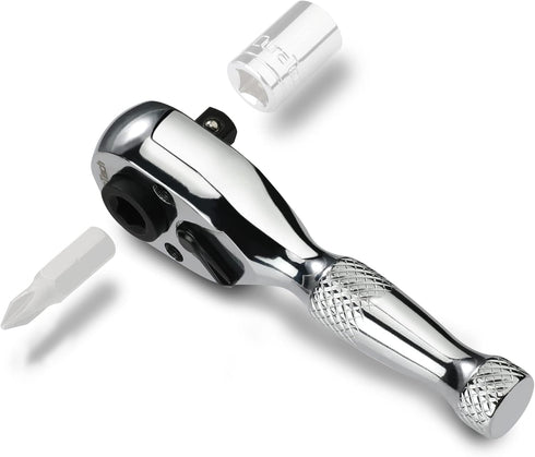DURATECH 1/4-Inch Stubby Ratchet Wrench, 72-Tooth Socket & Bit Driver, Chrome Alloy