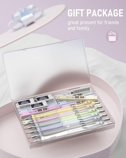 Nicpro 6PCS Pastel Mechanical Pencil Set, 0.5mm with Comfort Grip, 12 Tubes HB Lead Refill, 3 Erasers