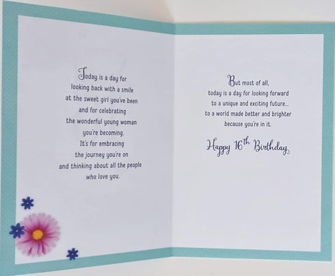 Greeting Card 16 16th For Your Sweet Sixteen - Looking Back At The Sweet Girl You've Been And For Celebrating The