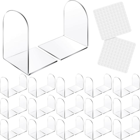 Leinuosen 32 Pcs Clear Acrylic Book Ends, Heavy Duty Non Skid Book Holders with Silicone Pad, Arch Shape for Books,