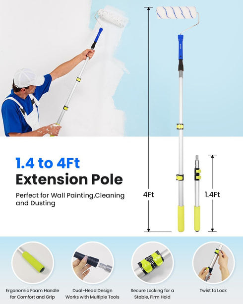 Rymtox 33PCS 24 9" 4" 4 Set Paint Roller Kit with Extension Pole | FT Pole | & Paint Rollers | Carry Bag | Brushes