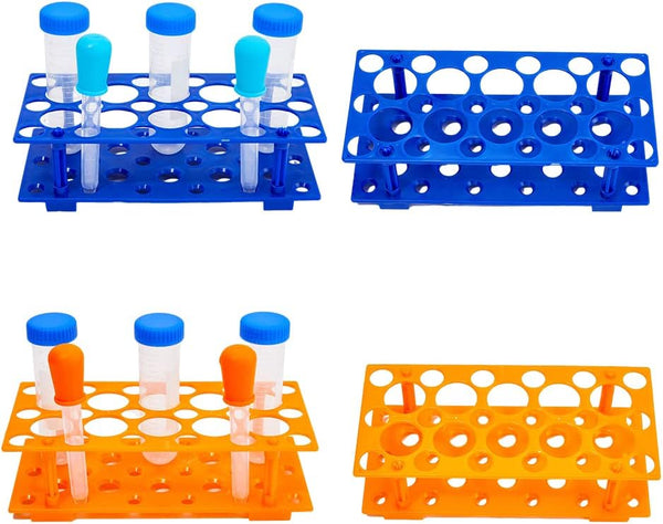 SUPERFINDINGS 4 Sets Plastic Test Tube Rack, Detachable Test Tube Display Stands, Blue and Orange