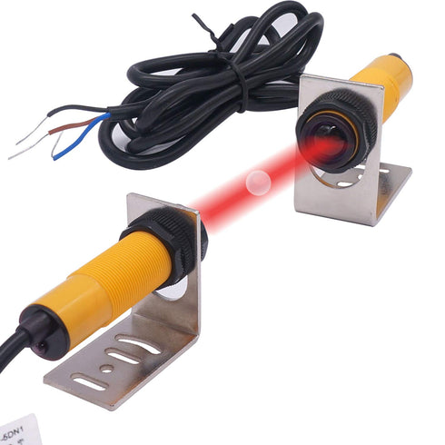 Taiss/ 1 Pair Photoelectric Sensor M18 Infrared Ray Through-Beam Reflection Switch NPN NO 6-36VDC with Mounting Bracket