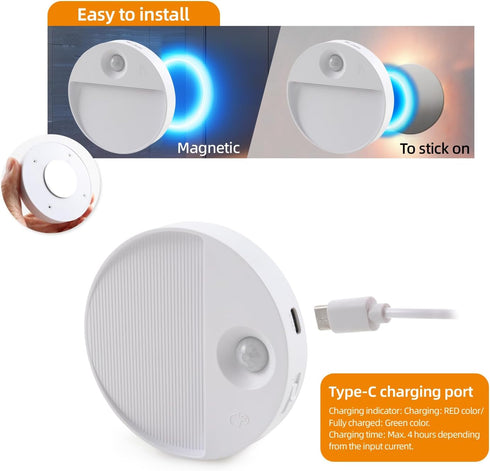 2 Pack Dimmable Closet 3 DAMI Rechargeable Motion Sensor Night Light Indoor, - LED Lights with Color Temperatures