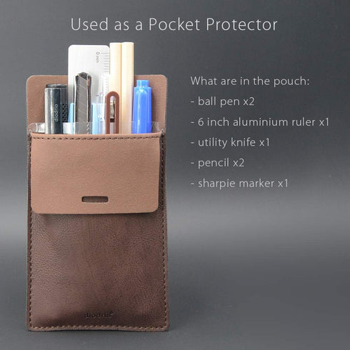 diodrio Pocket Protector Leather Pen Pouch Holder - Organizer for Shirts, Lab Coats, Holds 5 Pens, 2 Per Pack