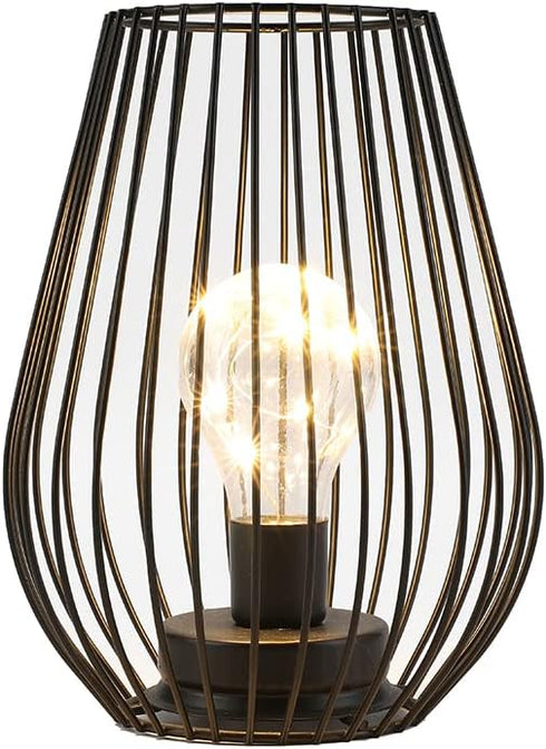 TRIROCKS Metal Cordless Table Lamp, 8'' Tall Cage Shape Battery Operated Lamp with Warm Fairy Lights (Black)