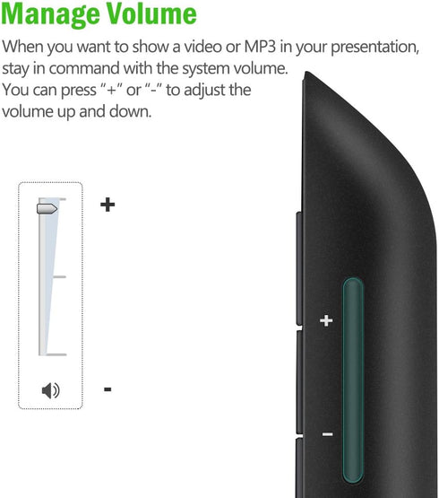 DinoFire Green Light Presentation Remote, USB Rechargeable RF 2.4 GHz Wireless Presenter Clicker for Mac/PC/PPT