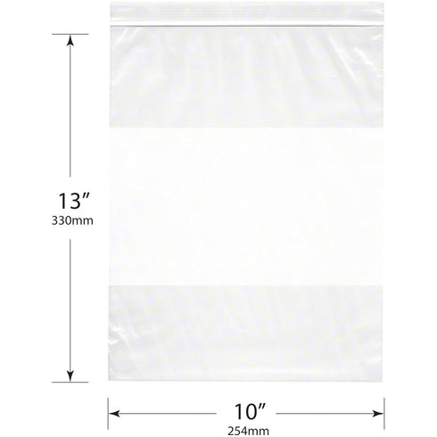 Plymor 10" x 13" Reclosable Plastic Bags, 2 Mil, Pack of 100, White-Block Zipper