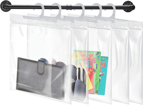 Hanging Storage Bags 24 Pack, Large Hook Clear Plastic Bags 10 x 12.5-inch for Classroom, Library and Pharmacy Use