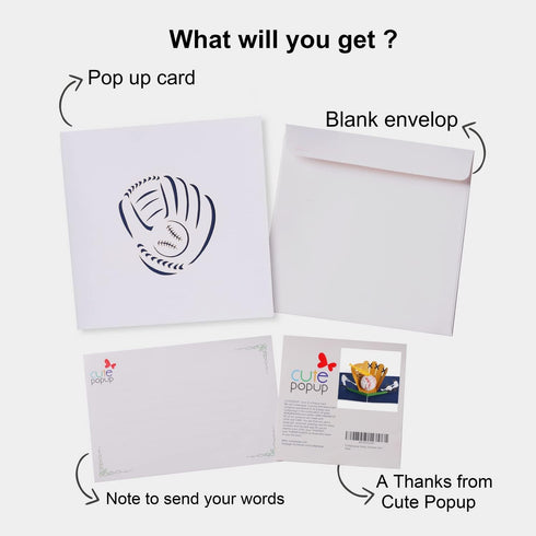 CUTE POPUP Baseball Pop Up Card, Premium Italian Paper Handcrafted Gift for Family and Friends
