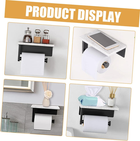 Alipis Stainless Steel Marble Toilet Paper Holder with Shelf Elegant Bathroom Napkin Organizer Wall Mount Design
