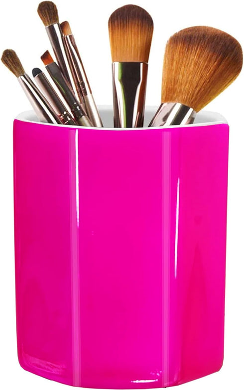 Pen Holder, Cute Ceramic Makeup Brush Holder, Hot Pink Pencil Cup for Girls, Kids, Women