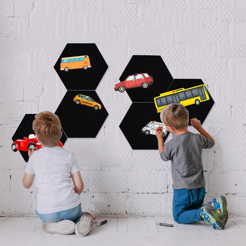 Vuzvuv 6 Pcs Black Hexagon Cork Board Strips, Self-Adhesive Bulletin Board with 50 Pushpins for Home Office