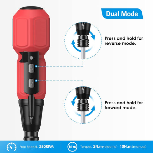 AMIR Cordless Screwdriver Set, Rechargeable Electric Tool Kit with USB Cable and LED Lights, Red