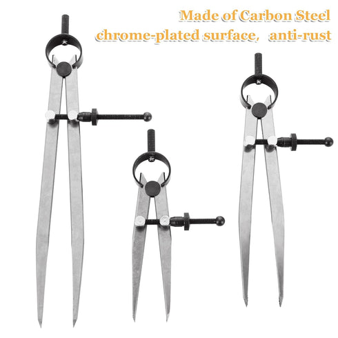 3 Pieces Adjustable Lockable Spring Leather Wing Divider, 4/6/8 Inch Carbon Steel Caliper Measuring Compass Tool
