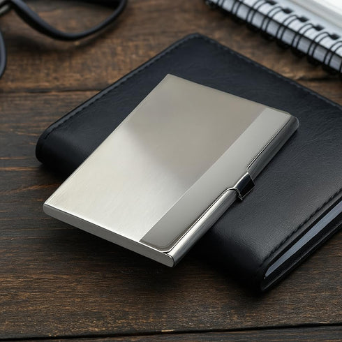 SunplusTrade Business Card Holder for Men and Women, Slim Stainless Steel Case, Fits 18 Cards
