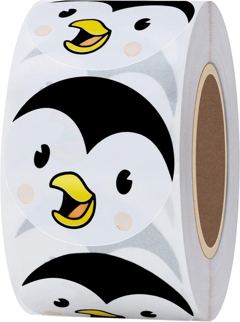 Hybsk Cute Penguin Happy Face Stickers, 1.5" Round, Total 500 Labels Per Roll, Animal Stickers