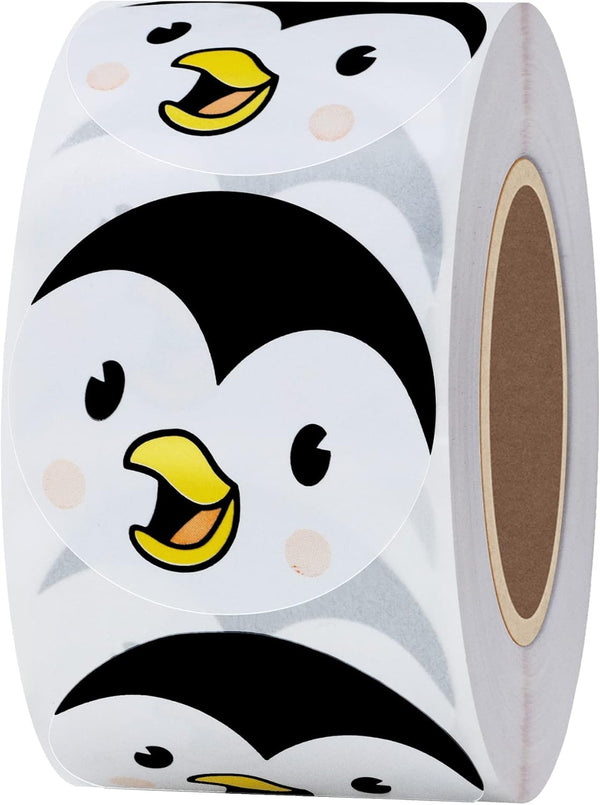Hybsk Cute Penguin Happy Face Stickers, 1.5" Round, Total 500 Labels Per Roll, Animal Stickers