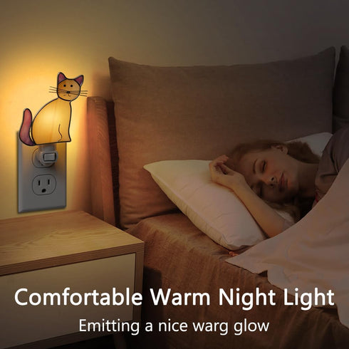 1-Pack 7W 3000K KY&BOSAM Stained Glass Cat Night Lights Plug into Wall Plug in Night Light Dusk to Dawn Warm White
