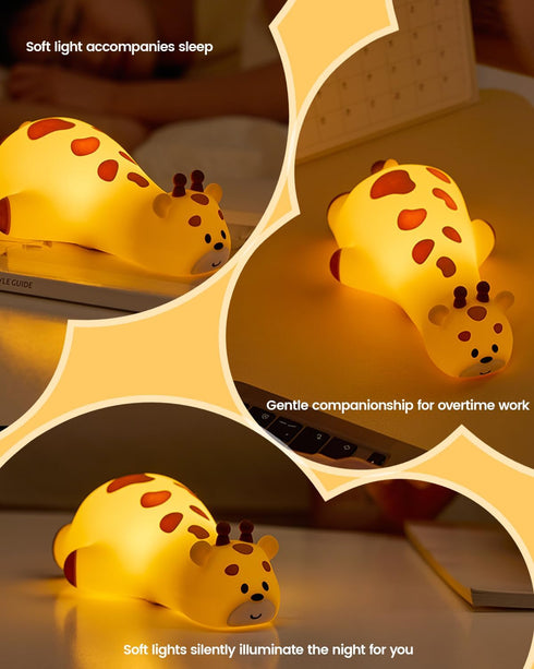 joyful xinghai Kids Night Light Giraffe, Silicone Tap Control Bedside Lamp with Time Auto-Off, Cute Portable LED