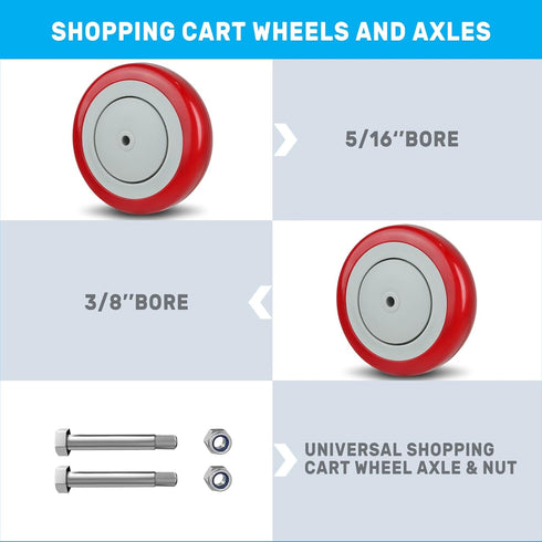 5" Set 4Load 1400 lbs(3/8"Bore,Red) SY America Shopping Cart Replacement Wheels Kit, Dual Precision
