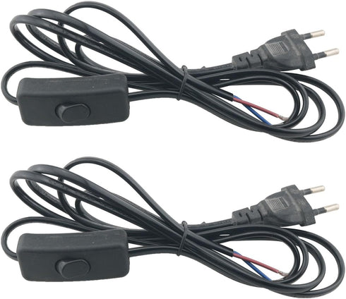 WELWIK 2PCS Light Cord with Switch Plug Black Pure Copper Extension Line 6