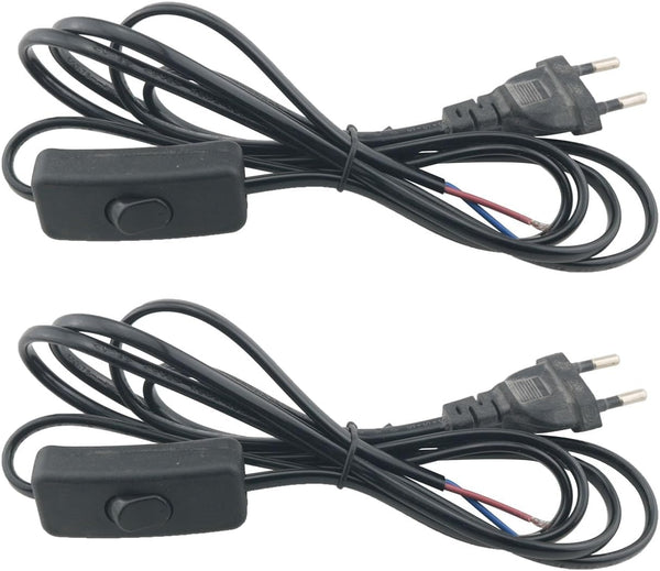 WELWIK 2PCS Light Cord with Switch Plug Black Pure Copper Extension Line 6